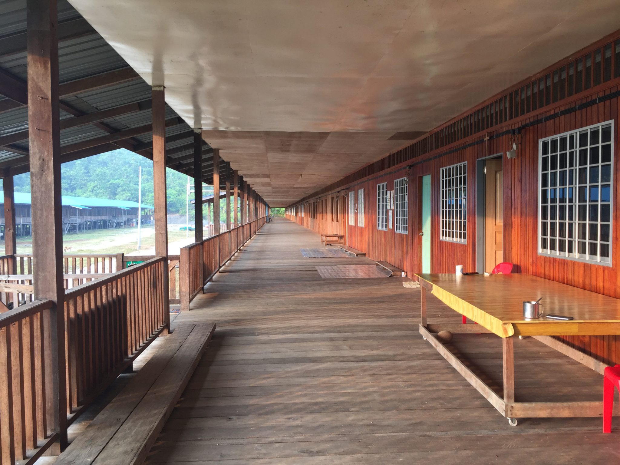 Longhouse at Long Lawen Village, Sarawak, Malaysia, on the island of Borneo