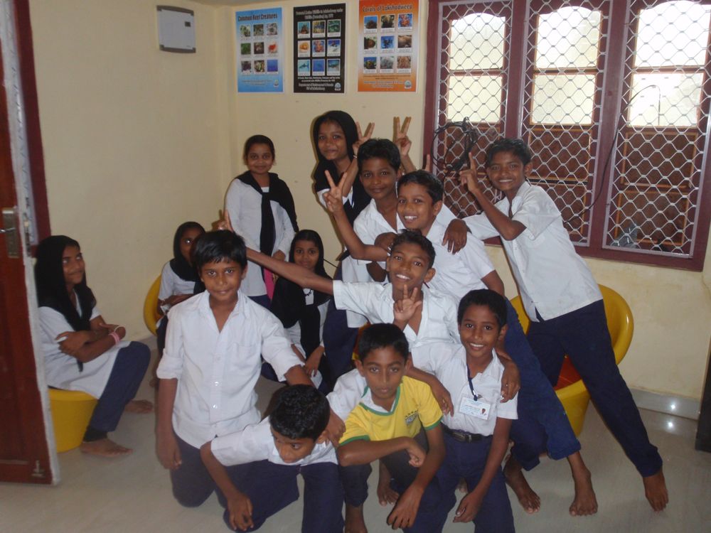 Children in school uniforms on Kavaratti Island, India