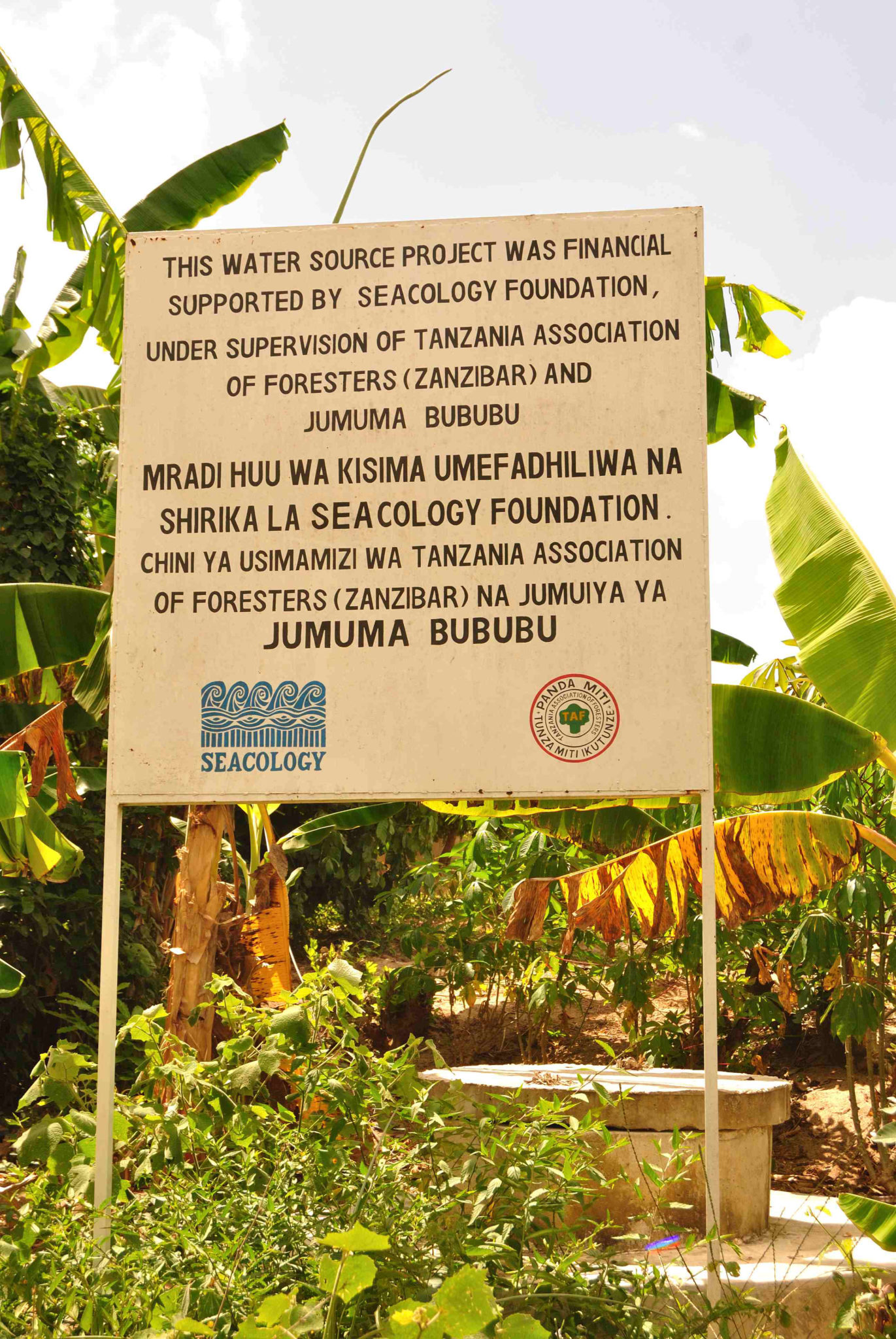 Bububu water project signboard, Masingini Forest