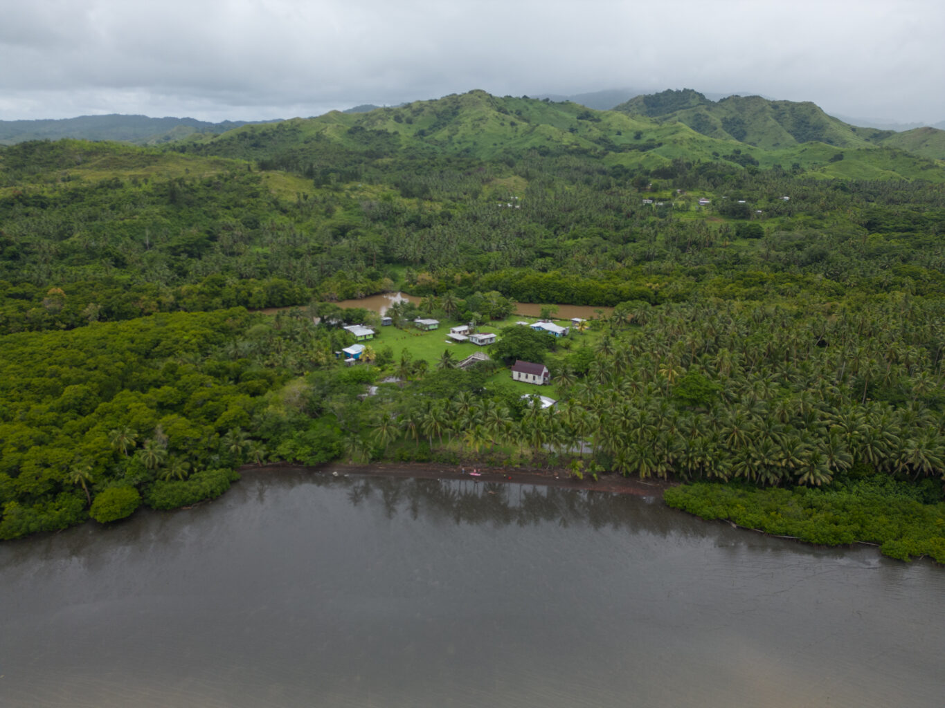 drone shot of Korolevu showing flooding