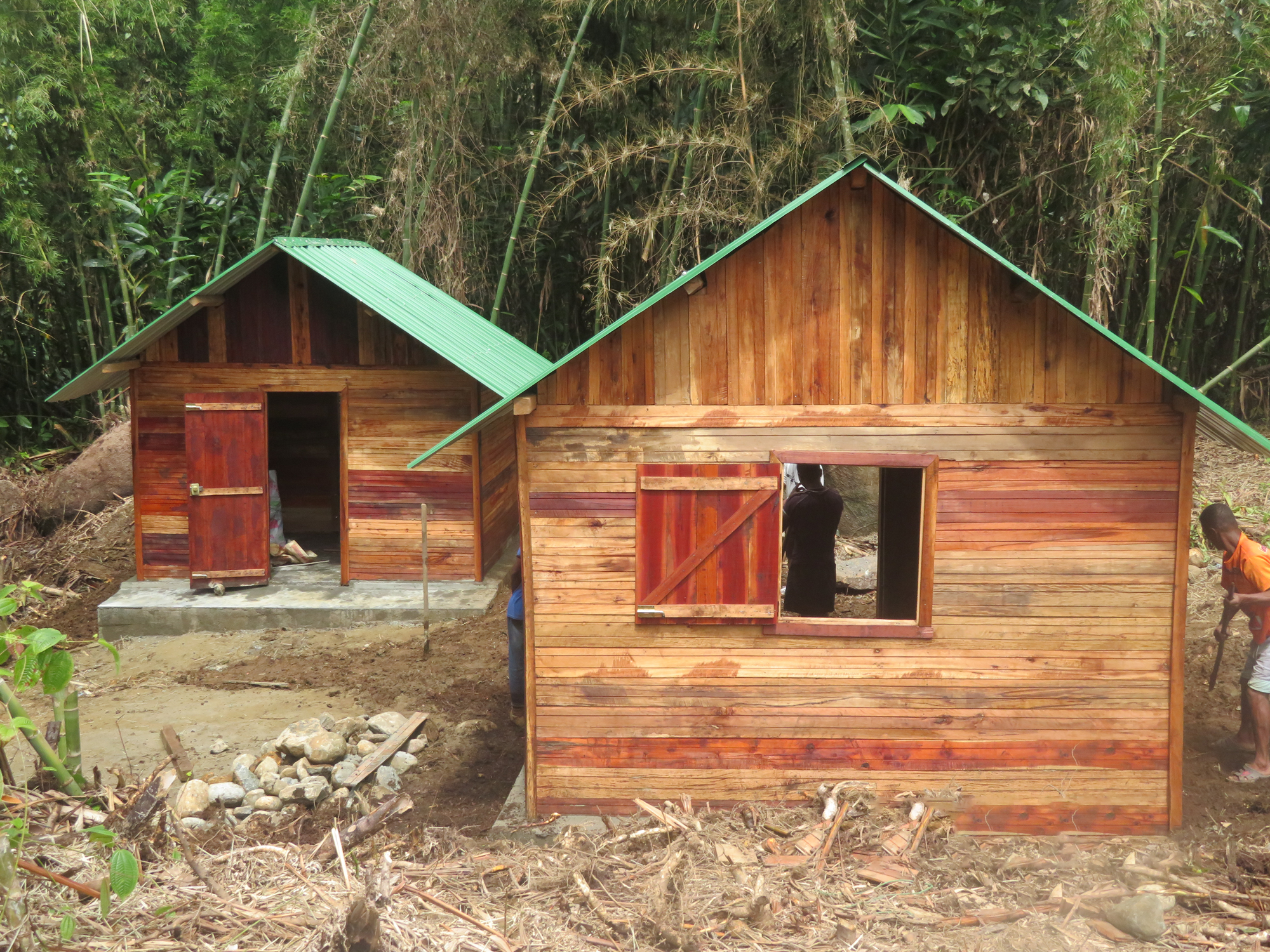 Small wooden bungalows for tourists in Marojejy National Park, Madagascar
