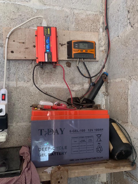 A solar panel battery and meter