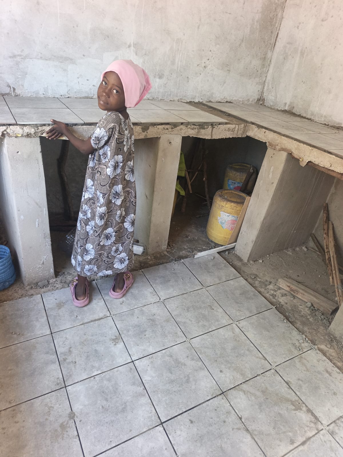 Girl in building under construction