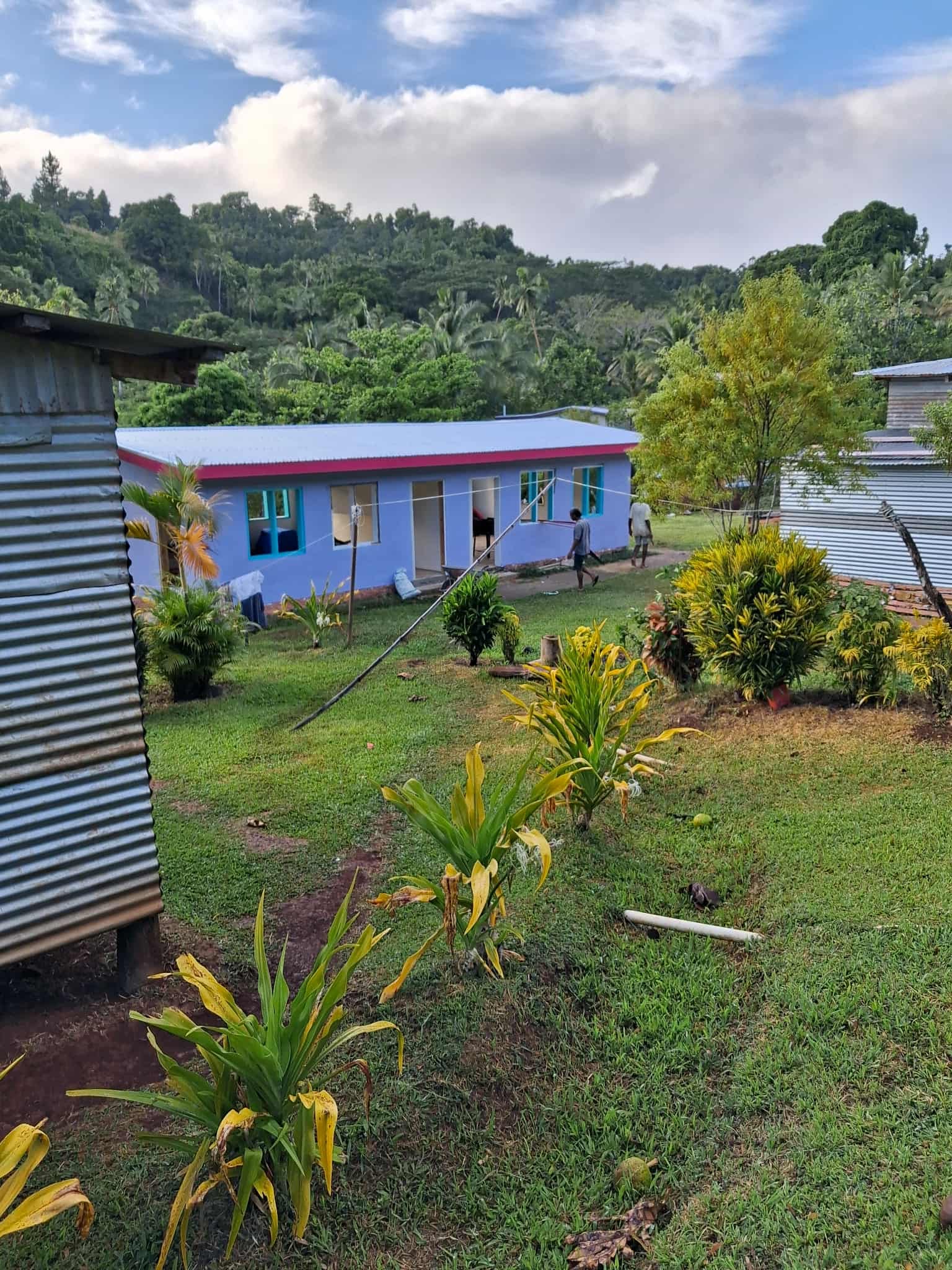 Colorful blue building seen in village