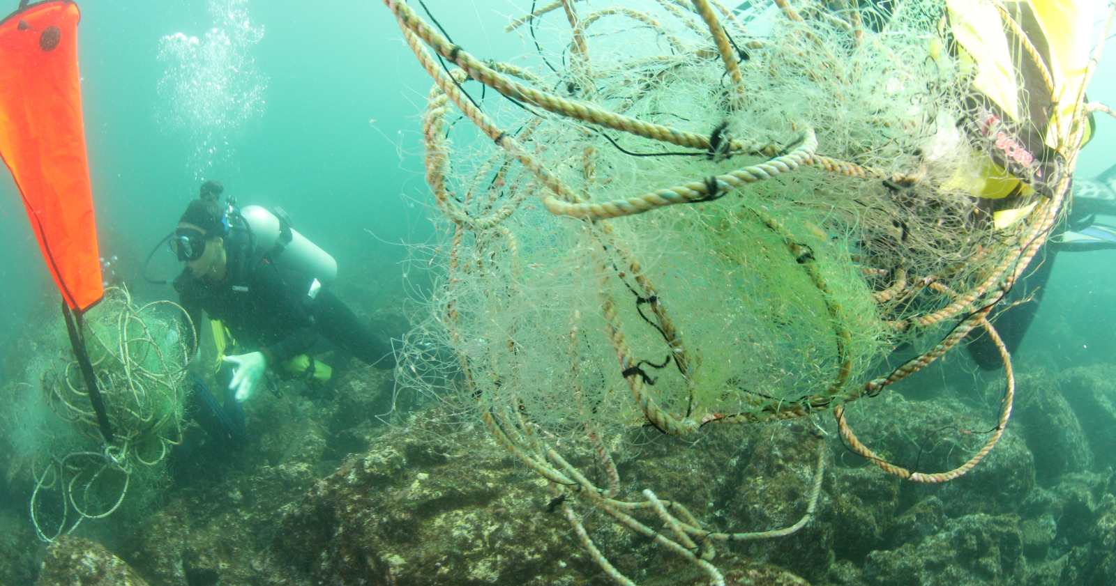 Diver picking up submerged gear